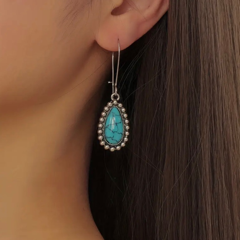 Elegant Blue Turquoise and Silver Teardrop Earrings